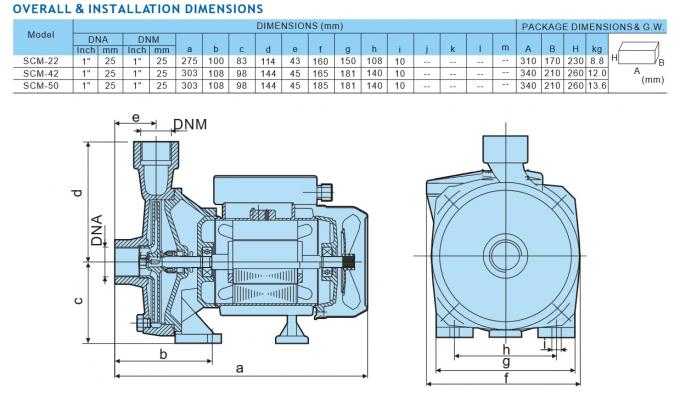 Bomba de agua de cobre amarillo del motor eléctrico de Scm del impeledor, larga vida de la bomba centrífuga de la sola etapa